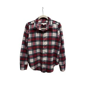 LOFT Women's Size S Plaid Flannel Shirt Long Sleeve Button Up Red Green